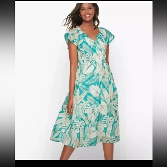 NWT Talbots Plus Women’s‎ Floral Fit and Flare Dress in Sketched Leaves Size 14W - Picture 1 of 13